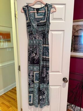 Enfocus Studio Teal & Black Patterned Sleeveless Maxi Dress